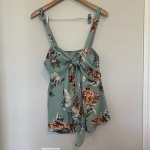 Shein Green Floral Tie Front Blouse Sz 3X